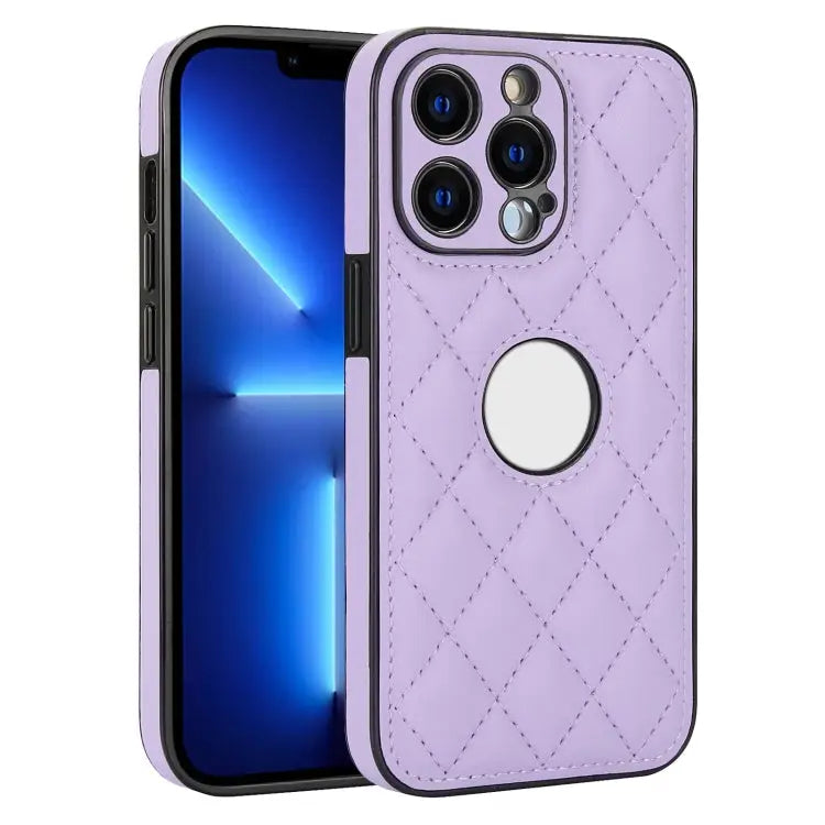 Rhombic Leather Back Cover Phone Case For iPhone 13 Pro For iPhone 13 For iPhone 12 - For iPhone 13 Pro / Purple