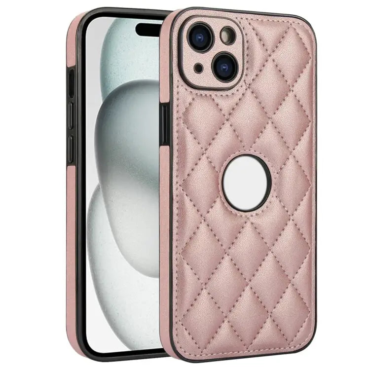 Rhombic Leather Back Cover Phone Case For iPhone 13 Pro For iPhone 13 For iPhone 12 - For iPhone 13 / Rose Gold - Apple