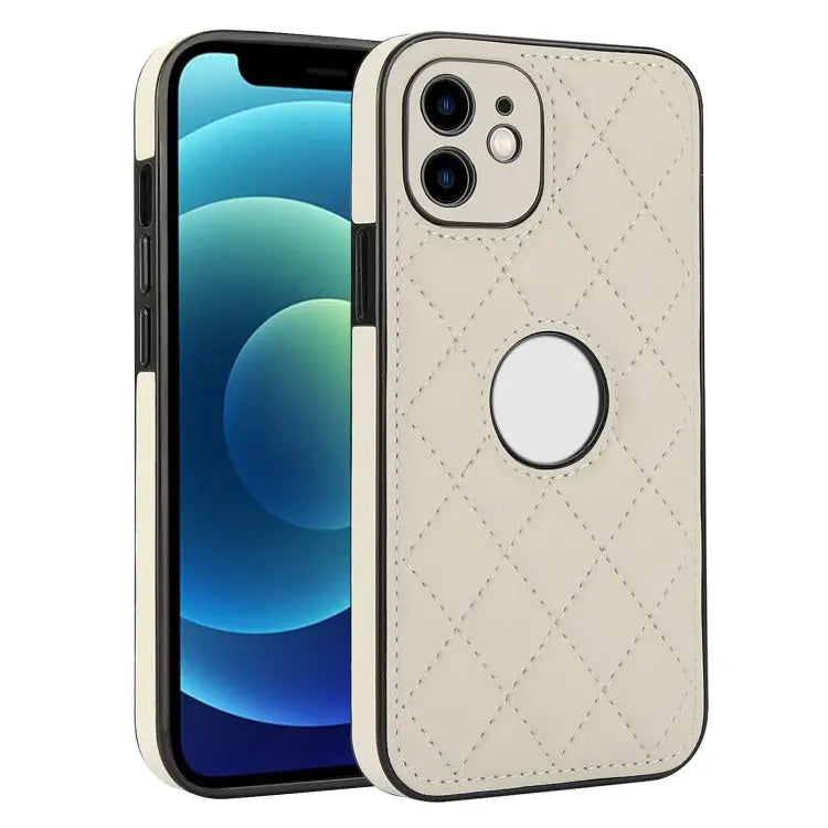 Rhombic Leather Back Cover Phone Case For iPhone 13 Pro For iPhone 13 For iPhone 12 - For iPhone 12 / White - Apple