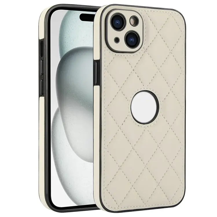 Rhombic Leather Back Cover Phone Case For iPhone 13 Pro For iPhone 13 For iPhone 12 - For iPhone 13 / White - Apple