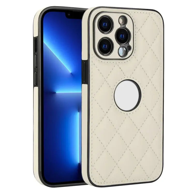 Rhombic Leather Back Cover Phone Case For iPhone 13 Pro For iPhone 13 For iPhone 12 - For iPhone 13 Pro / White - Apple
