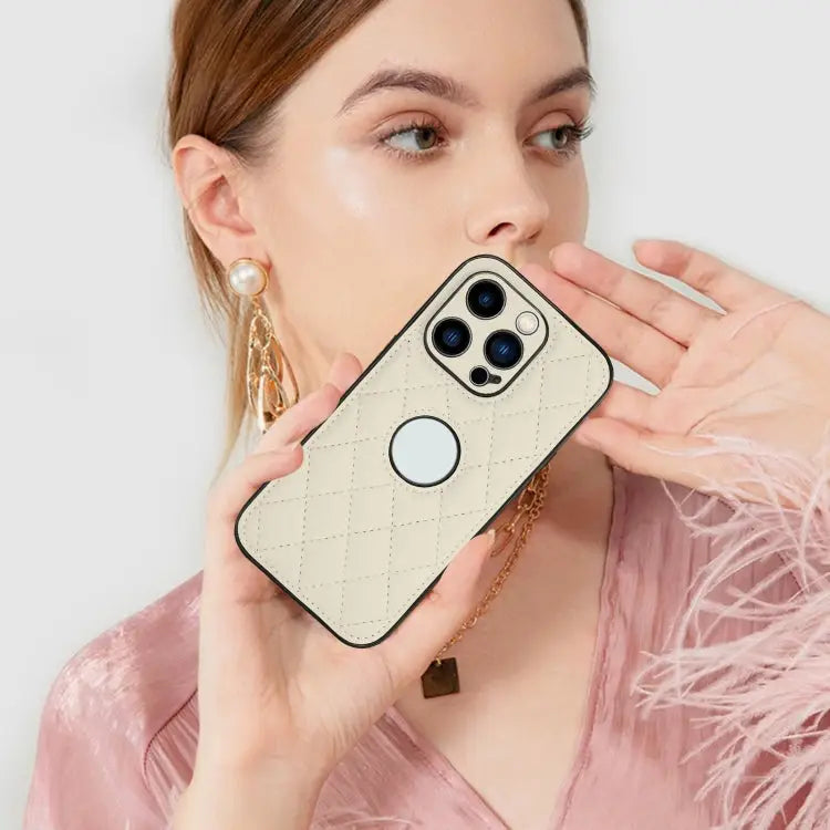 Rhombic Leather Back Cover Phone Case For iPhone 14 Pro For iPhone 14 Pro Max For iPhone 13 Pro Max - Apple Accessories