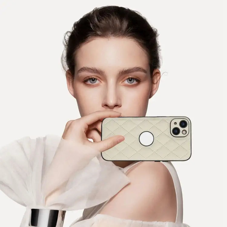 Rhombic Leather Back Cover Phone Case For iPhone 15 For iPhone 14 Plus For iPhone 14 - Apple Accessories