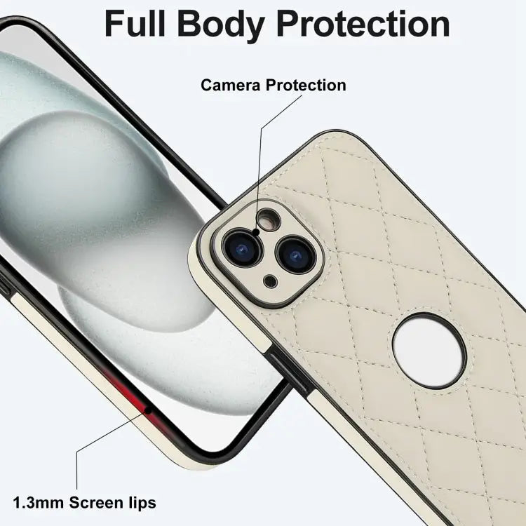 Rhombic Leather Back Cover Phone Case For iPhone 15 For iPhone 14 Plus For iPhone 14 - Apple Accessories