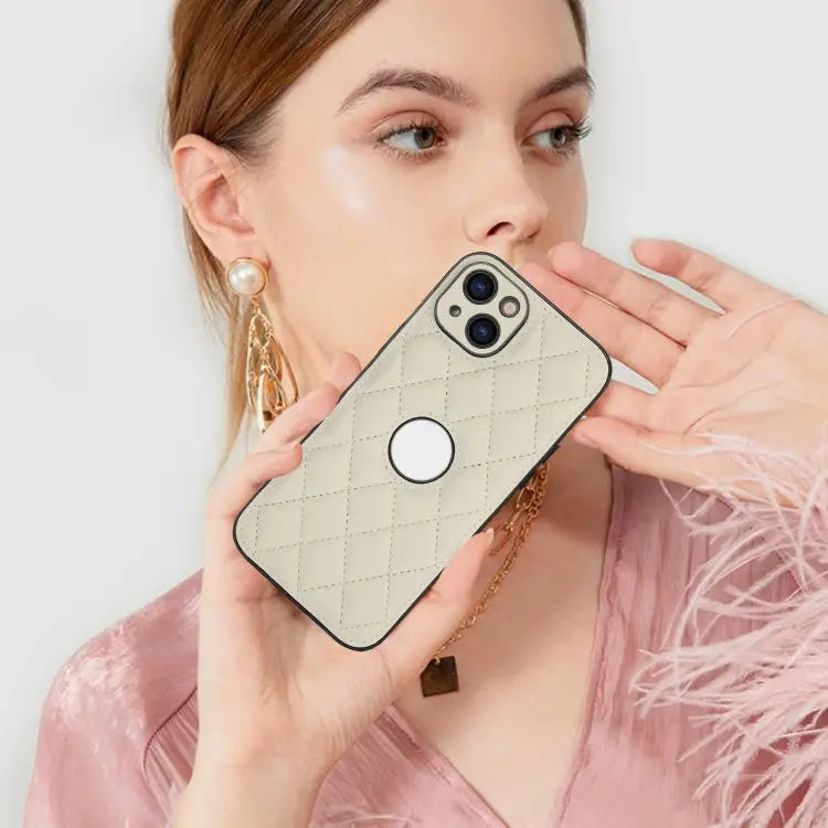 Rhombic Leather Back Cover Phone Case For iPhone 15 For iPhone 14 Plus For iPhone 14 - Apple Accessories