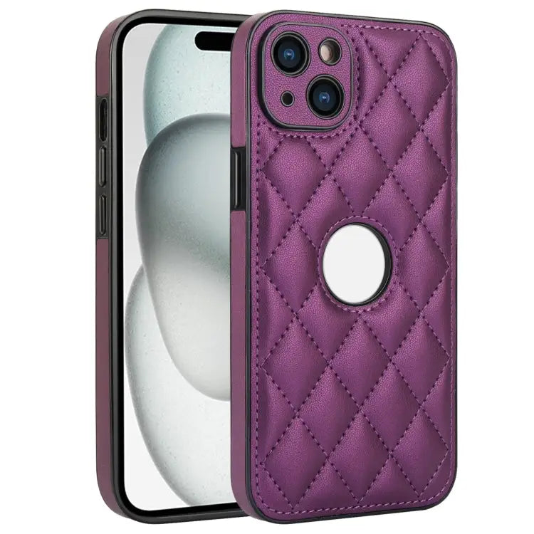 Rhombic Leather Back Cover Phone Case For iPhone 15 For iPhone 14 Plus For iPhone 14 - For iPhone 15 / Dark Purple