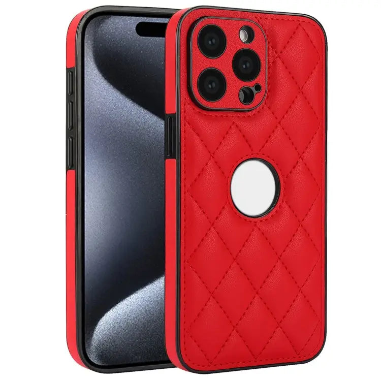 Rhombic Leather Back Cover Phone Case For iPhone 15 Pro Max For iPhone 15 Pro For iPhone 15 Plus - For iPhone 15 Pro