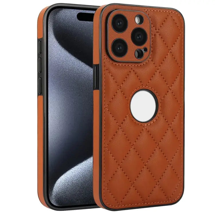 Rhombic Leather Back Cover Phone Case For iPhone 15 Pro Max For iPhone 15 Pro For iPhone 15 Plus - For iPhone 15 Pro