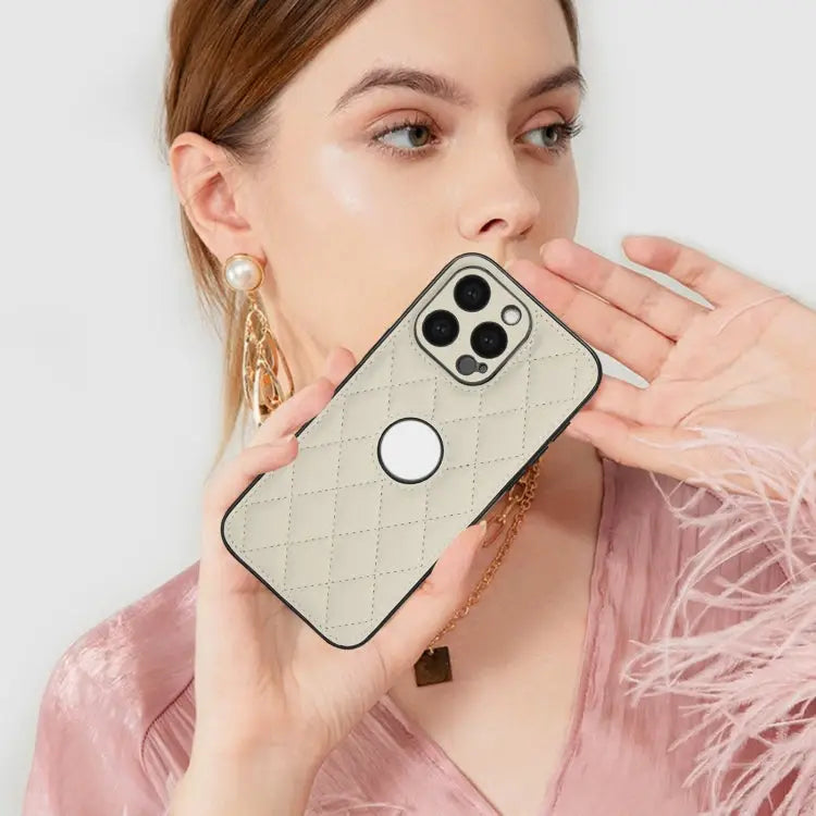 Rhombic Leather Back Cover Phone Case For iPhone 15 Pro Max For iPhone 15 Pro For iPhone 15 Plus - Apple Accessories