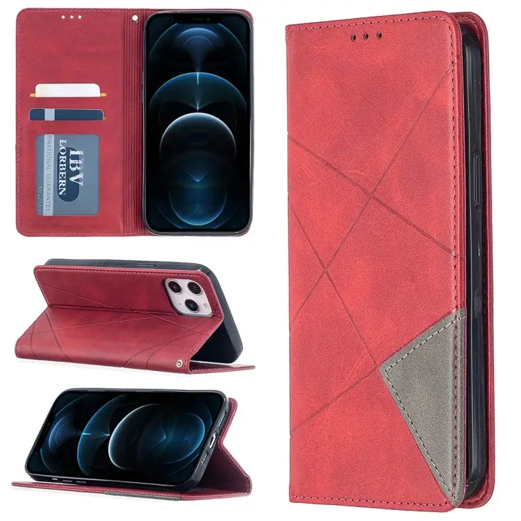 Rhombus Texture Horizontal Flip Magnetic Leather Case with Holder & Card Slots For iPhone 12 Pro Max - For iPhone 12