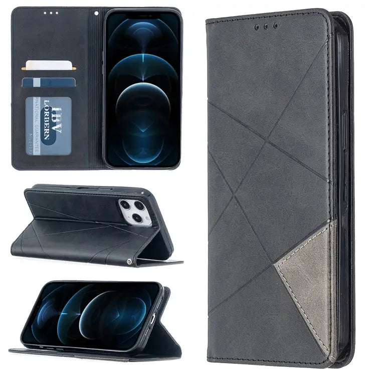 Rhombus Texture Horizontal Flip Magnetic Leather Case with Holder & Card Slots For iPhone 12 Pro Max - For iPhone 12