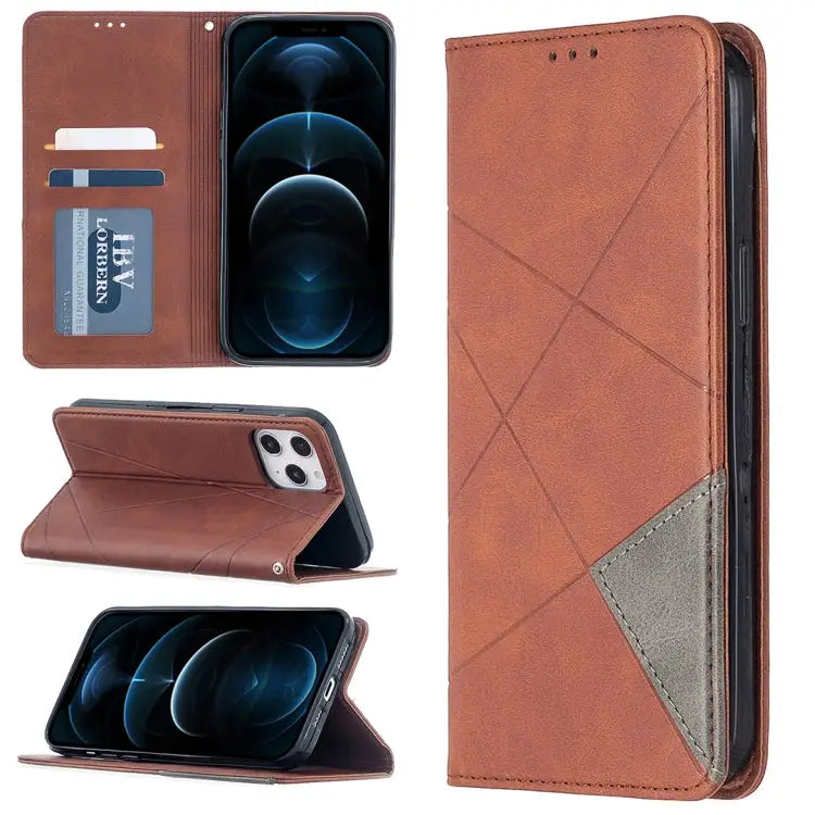 Rhombus Texture Horizontal Flip Magnetic Leather Case with Holder & Card Slots For iPhone 12 Pro Max - For iPhone 12