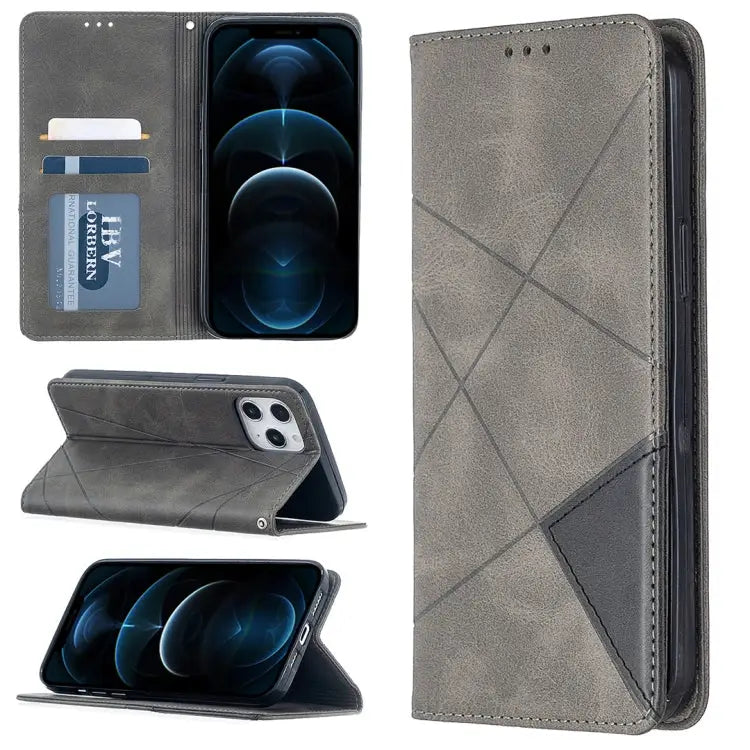 Rhombus Texture Horizontal Flip Magnetic Leather Case with Holder & Card Slots For iPhone 12 Pro Max - For iPhone 12
