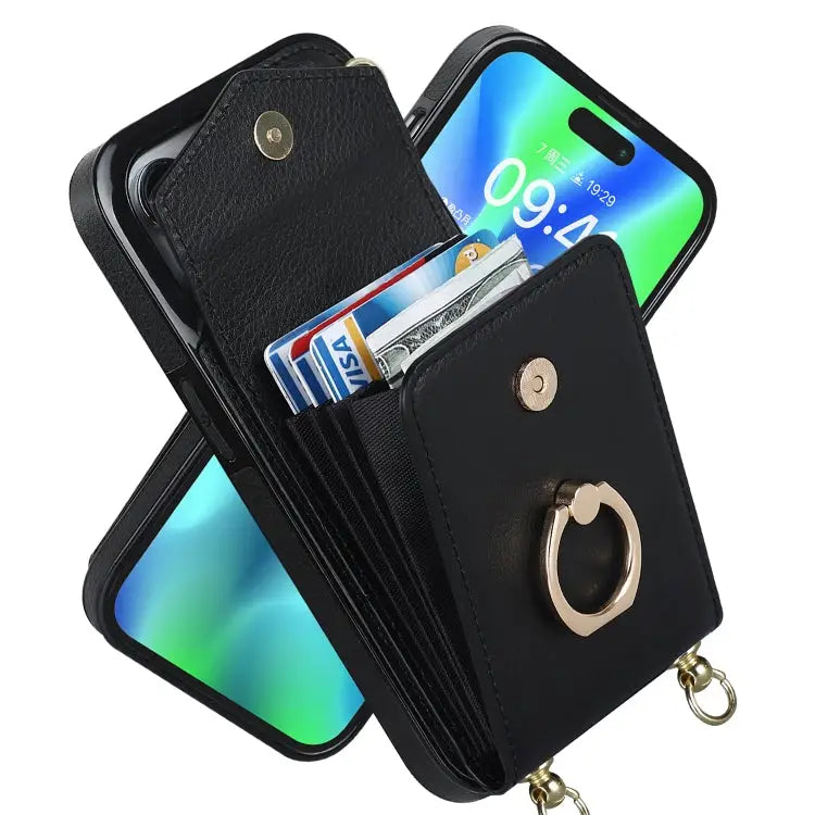 Ring Holder RFID Card Slot Phone Case with Long Lanyard - Apple Accessories