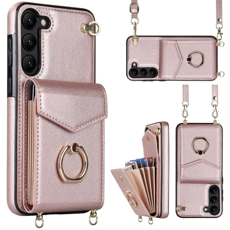 Ring Holder RFID Card Slot Phone Case with Long Lanyard For Samsung Galaxy S23+ 5G For Samsung Galaxy S23 Ultra 5G