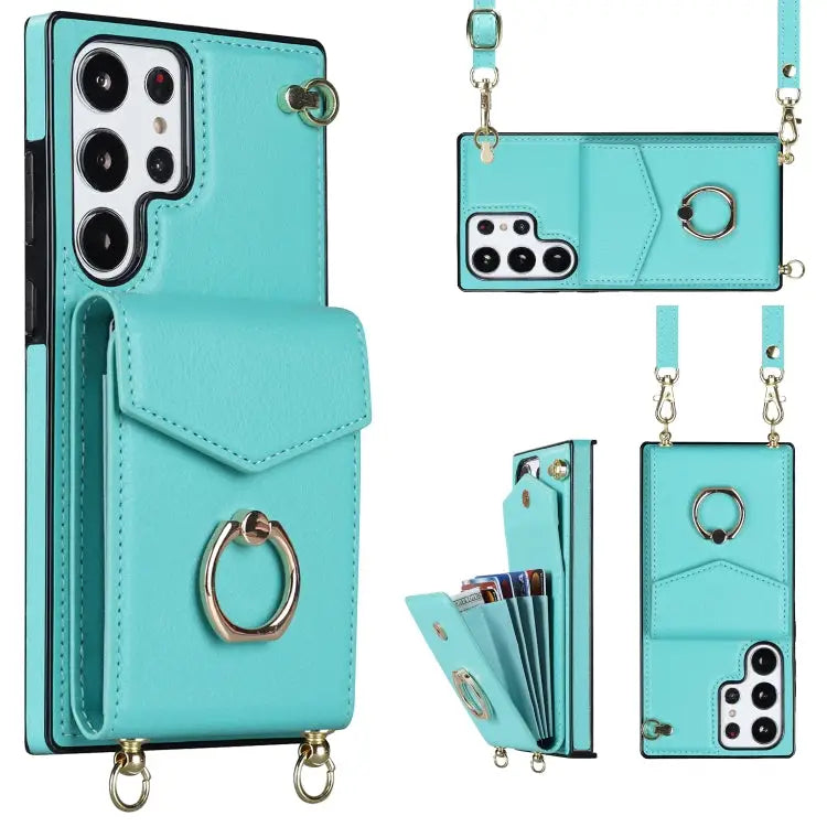 Ring Holder RFID Card Slot Phone Case with Long Lanyard For Samsung Galaxy S23+ 5G For Samsung Galaxy S23 Ultra 5G