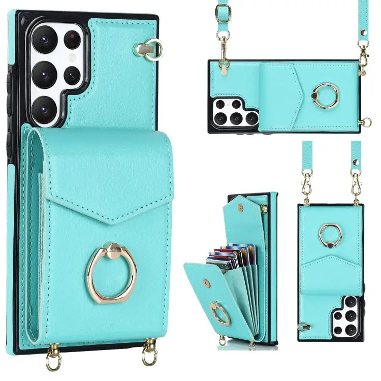 Ring Holder RFID Card Slot Phone Case with Long Lanyard For Samsung Galaxy S22 5G For Samsung Galaxy S22+ 5G