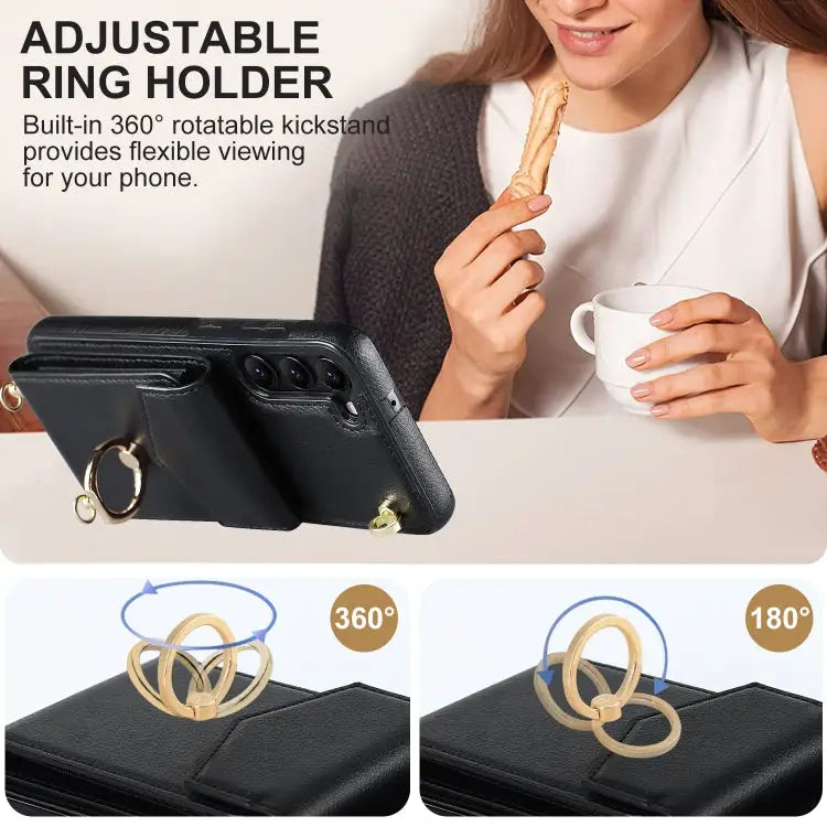 Ring Holder RFID Card Slot Phone Case with Long Lanyard For Samsung Galaxy S23+ 5G For Samsung Galaxy S23 Ultra 5G