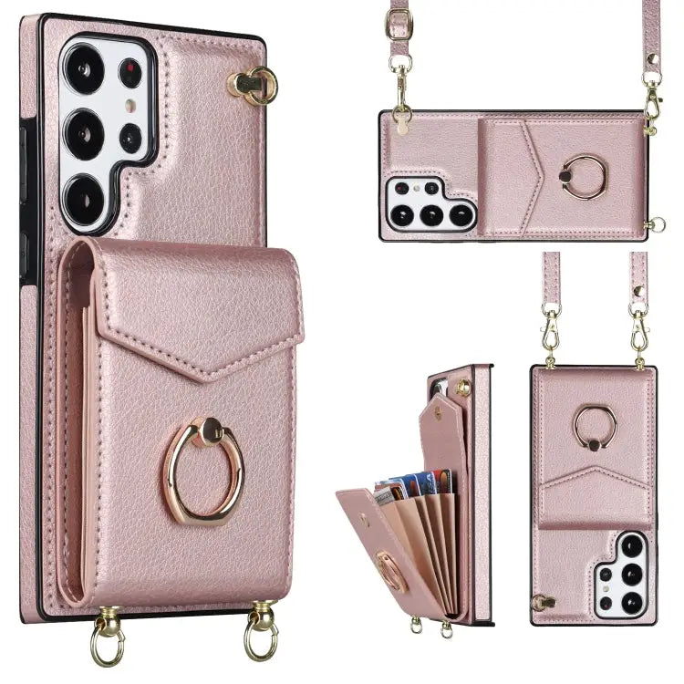 Ring Holder RFID Card Slot Phone Case with Long Lanyard For Samsung Galaxy S23+ 5G For Samsung Galaxy S23 Ultra 5G