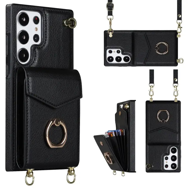 Ring Holder RFID Card Slot Phone Case with Long Lanyard For Samsung Galaxy S23+ 5G For Samsung Galaxy S23 Ultra 5G