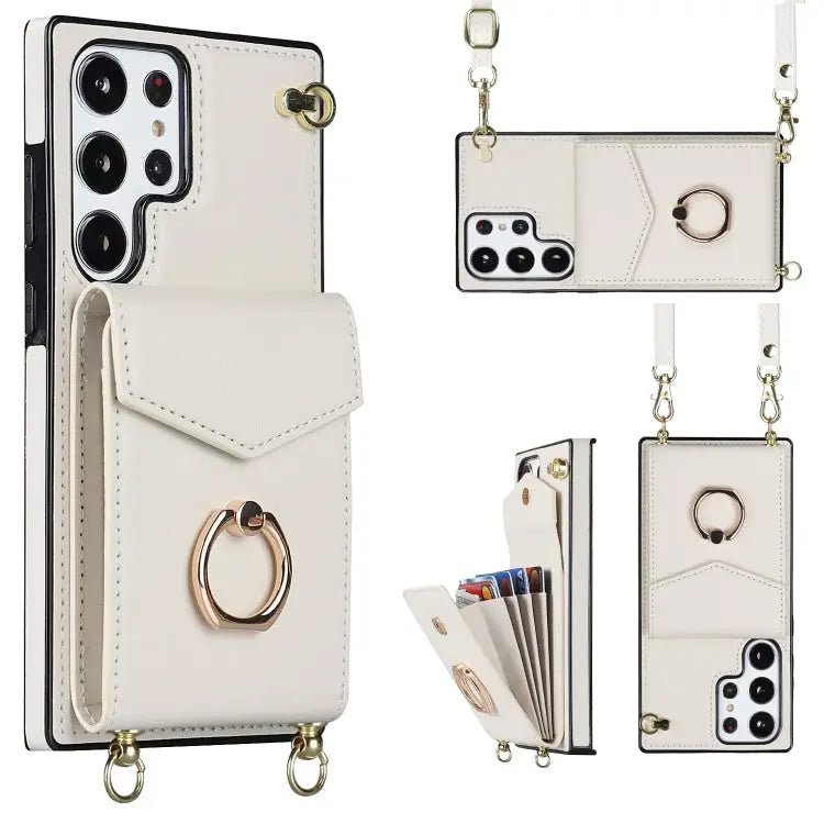 Ring Holder RFID Card Slot Phone Case with Long Lanyard For Samsung Galaxy S23+ 5G For Samsung Galaxy S23 Ultra 5G