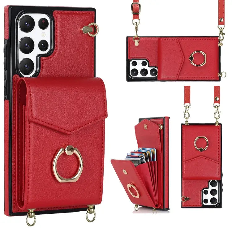 Ring Holder RFID Card Slot Phone Case with Long Lanyard For Samsung Galaxy S22 5G For Samsung Galaxy S22+ 5G