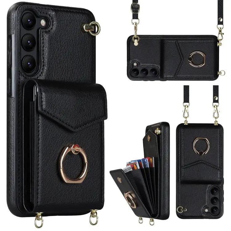Ring Holder RFID Card Slot Phone Case with Long Lanyard For Samsung Galaxy S23+ 5G For Samsung Galaxy S23 Ultra 5G