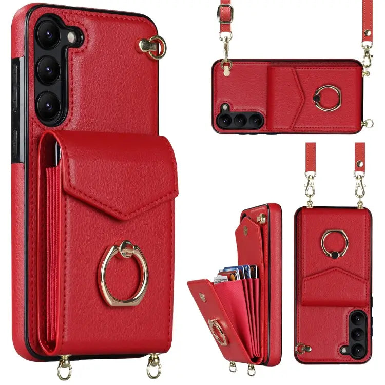 Ring Holder RFID Card Slot Phone Case with Long Lanyard For Samsung Galaxy S22 5G For Samsung Galaxy S22+ 5G