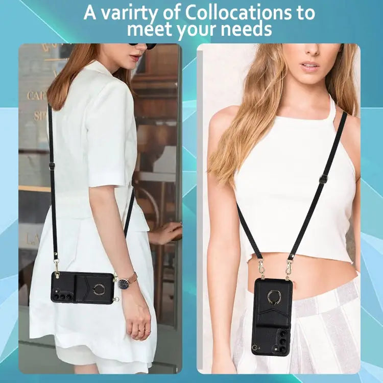 Ring Holder RFID Card Slot Phone Case with Long Lanyard For Samsung Galaxy S22 5G For Samsung Galaxy S22+ 5G