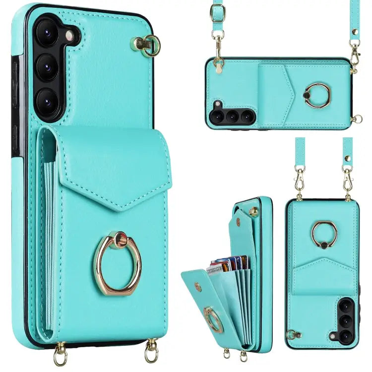 Ring Holder RFID Card Slot Phone Case with Long Lanyard For Samsung Galaxy S22 5G For Samsung Galaxy S22+ 5G