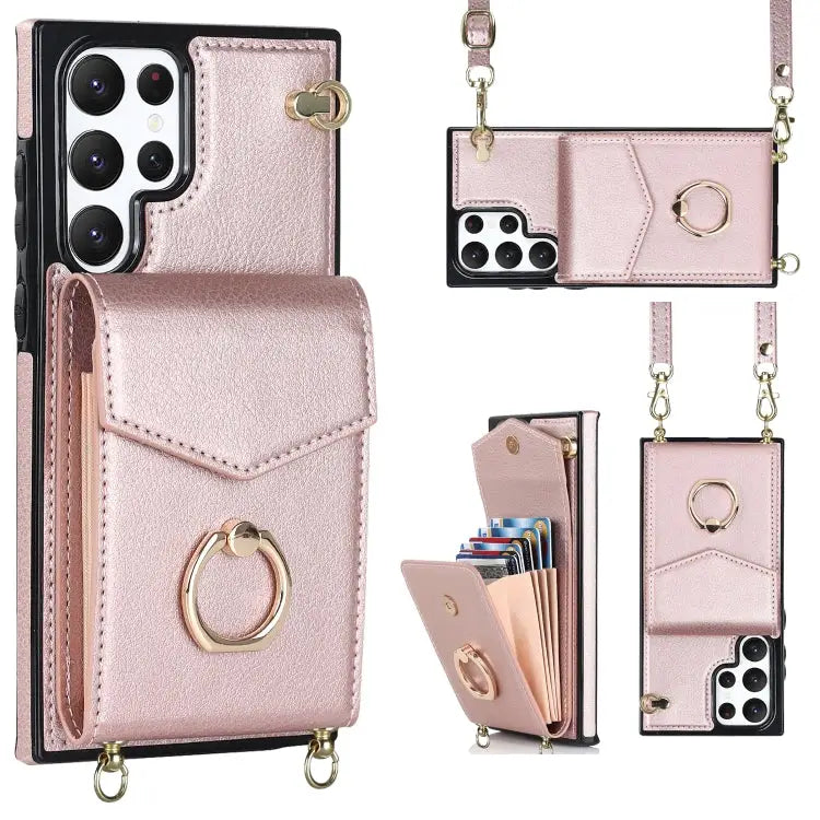Ring Holder RFID Card Slot Phone Case with Long Lanyard For Samsung Galaxy S22 5G For Samsung Galaxy S22+ 5G