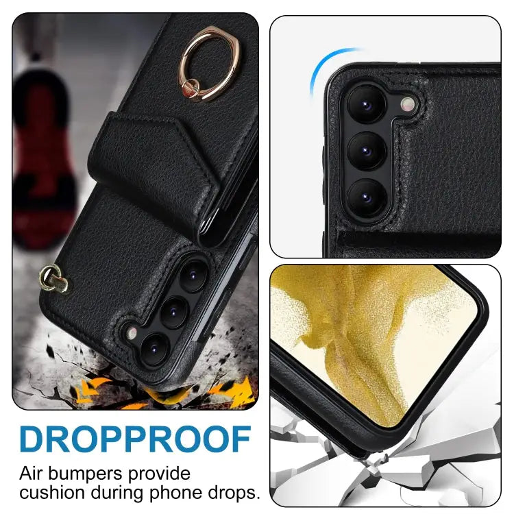 Ring Holder RFID Card Slot Phone Case with Long Lanyard For Samsung Galaxy S23+ 5G For Samsung Galaxy S23 Ultra 5G