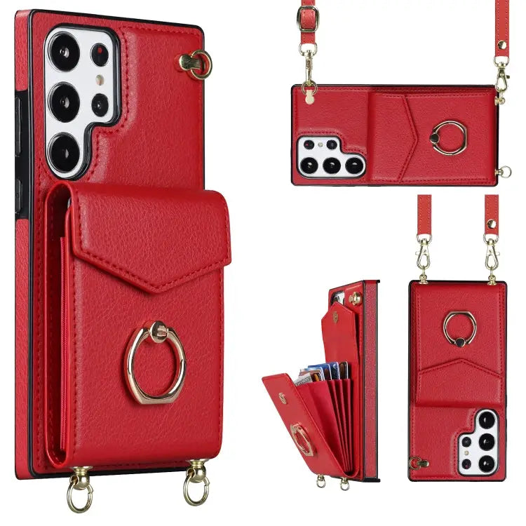 Ring Holder RFID Card Slot Phone Case with Long Lanyard For Samsung Galaxy S23+ 5G For Samsung Galaxy S23 Ultra 5G