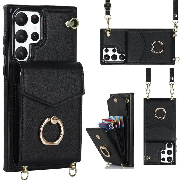 Ring Holder RFID Card Slot Phone Case with Long Lanyard For Samsung Galaxy S22 5G For Samsung Galaxy S22+ 5G