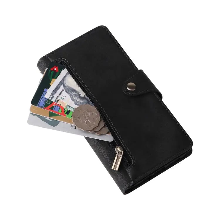 Rivet Buckle 9 Cards Three Fold Leather Phone Case For iPhone 12 For iPhone 12 mini For iPhone 12 Pro Max For iPhone 13