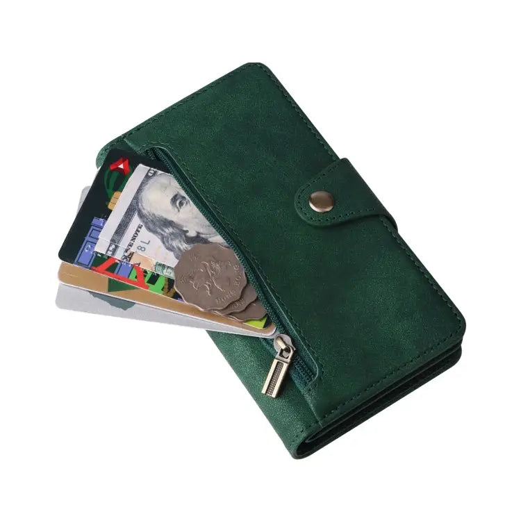 Rivet Buckle 9 Cards Three Fold Leather Phone Case For iPhone 13 - Apple Accessories