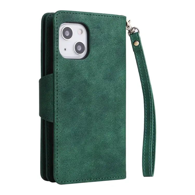 Rivet Buckle 9 Cards Three Fold Leather Phone Case For iPhone 13 - Apple Accessories