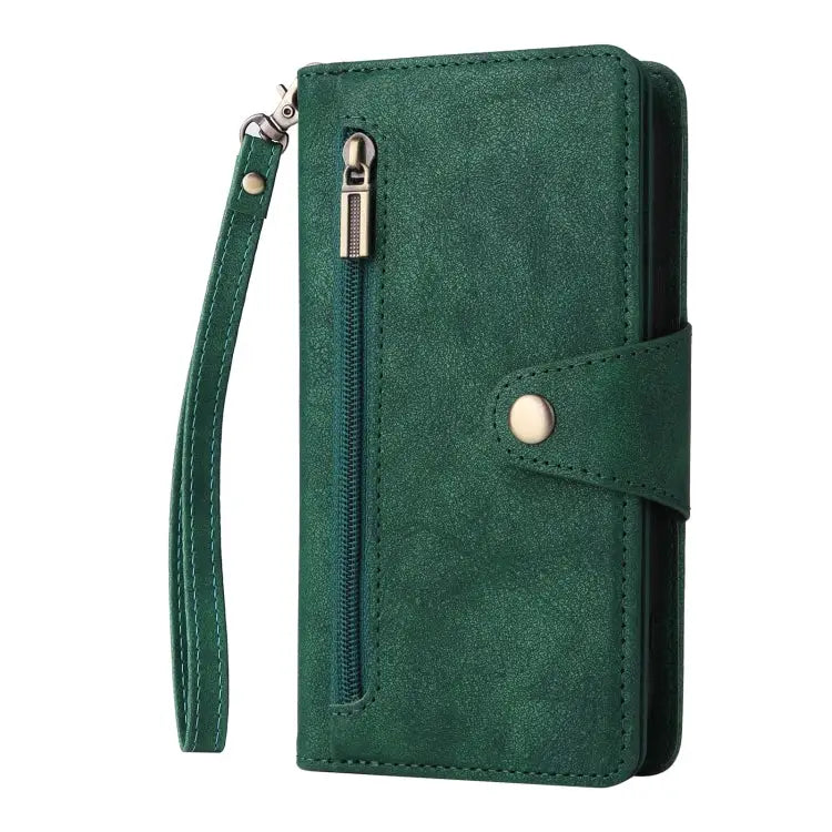 Rivet Buckle 9 Cards Three Fold Leather Phone Case For iPhone 13 - Apple Accessories
