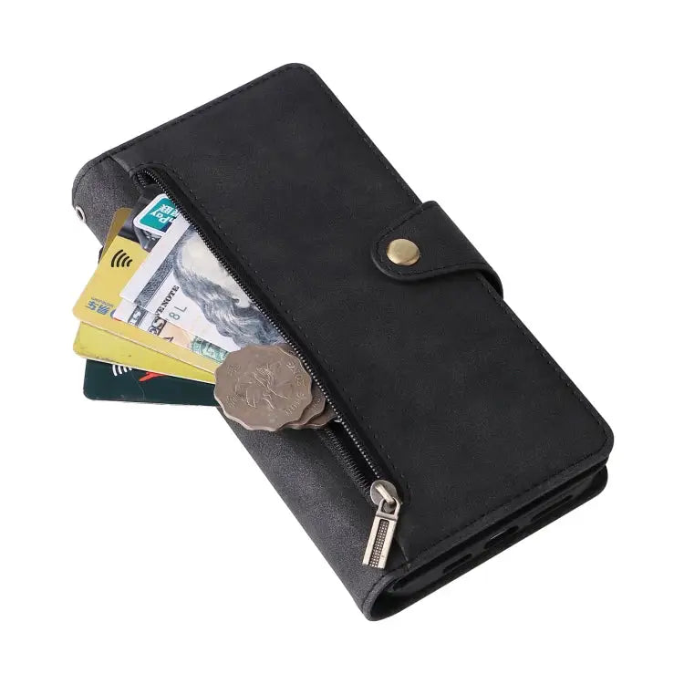 Rivet Buckle 9 Cards Three Fold Leather Phone Case For iPhone 13 Pro For iPhone 13 Pro Max - Apple Accessories