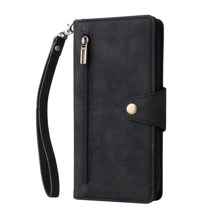 Rivet Buckle 9 Cards Three Fold Leather Phone Case For iPhone 13 Pro For iPhone 13 Pro Max - Apple Accessories