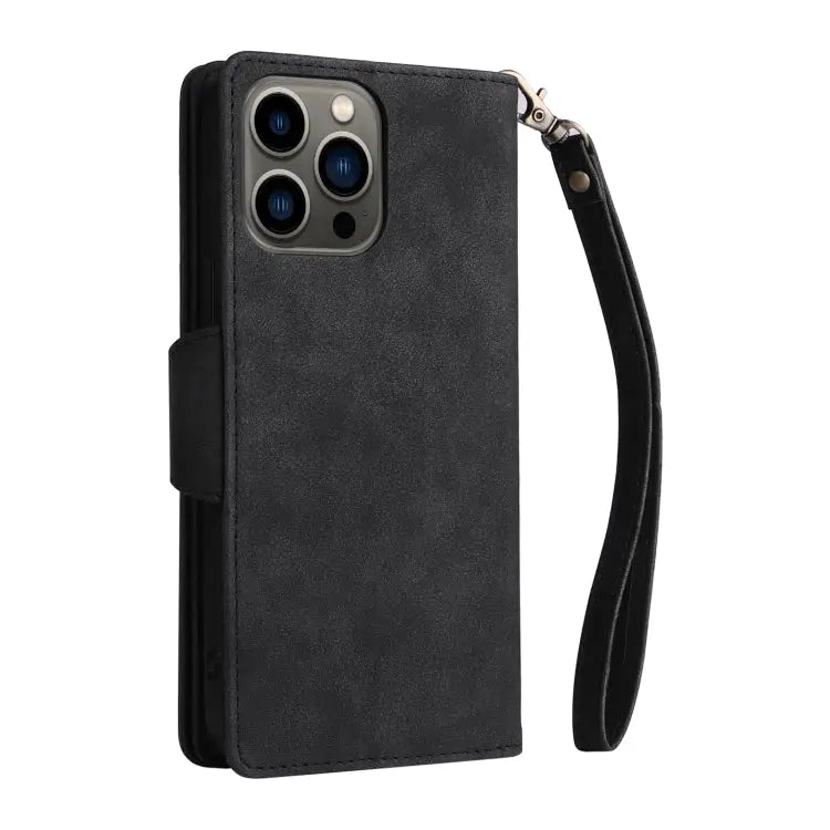 Rivet Buckle 9 Cards Three Fold Leather Phone Case For iPhone 13 Pro For iPhone 13 Pro Max - Apple Accessories