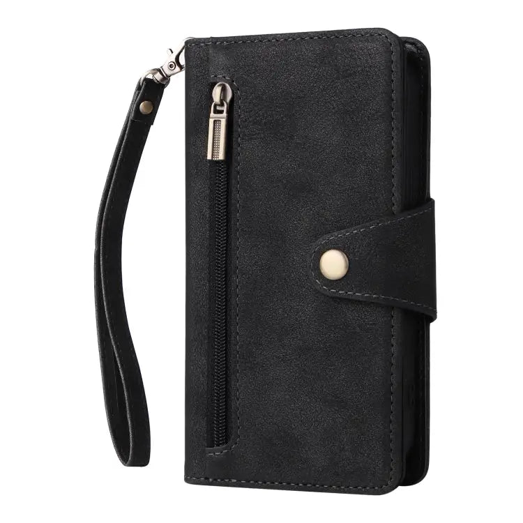 Rivet Buckle 9 Cards Three Fold Leather Phone Case For iPhone 14 For iPhone 14 Plus For iPhone 14 Pro For iPhone 14 Pro