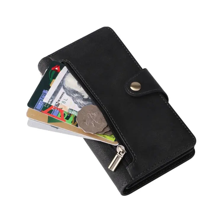 Rivet Buckle 9 Cards Three Fold Leather Phone Case For iPhone 14 For iPhone 14 Plus For iPhone 14 Pro For iPhone 14 Pro