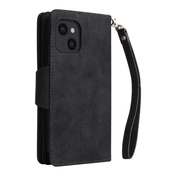 Rivet Buckle 9 Cards Three Fold Leather Phone Case For iPhone 14 For iPhone 14 Plus For iPhone 14 Pro For iPhone 14 Pro