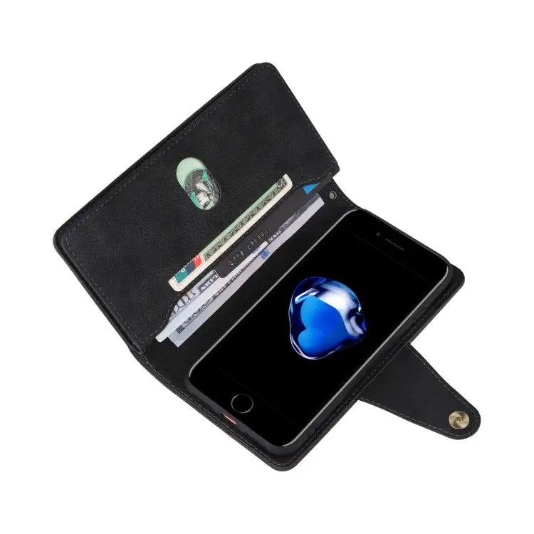 Rivet Buckle 9 Cards Three Fold Leather Phone Case For iPhone 7/8/SE 2020 For iPhone 7 Plus/8 Plus For iPhone 11