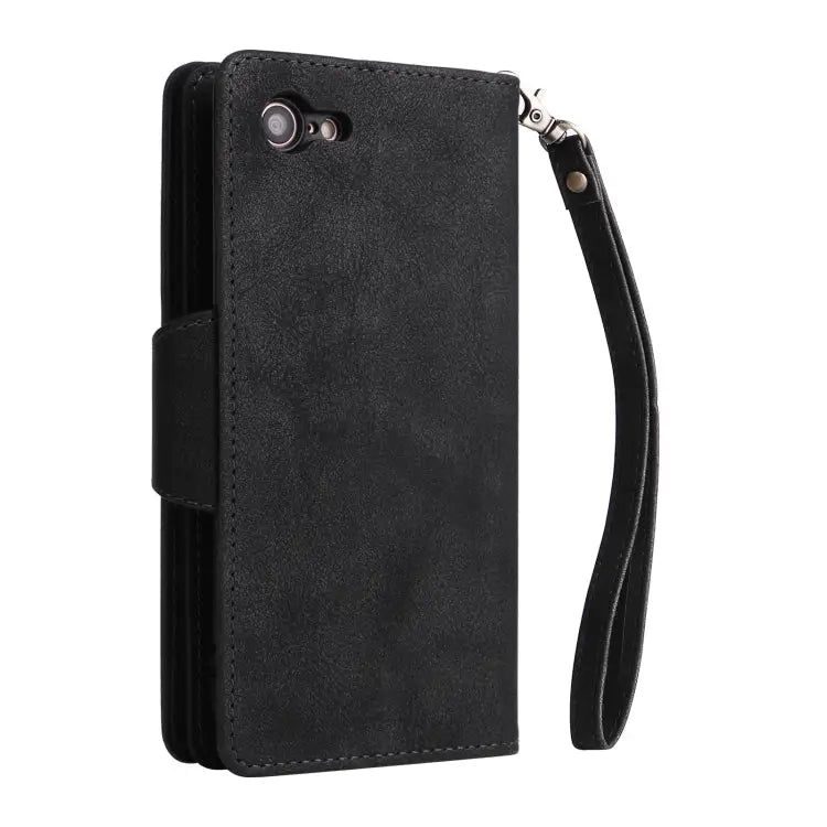 Rivet Buckle 9 Cards Three Fold Leather Phone Case For iPhone 7/8/SE 2020 For iPhone 7 Plus/8 Plus For iPhone 11