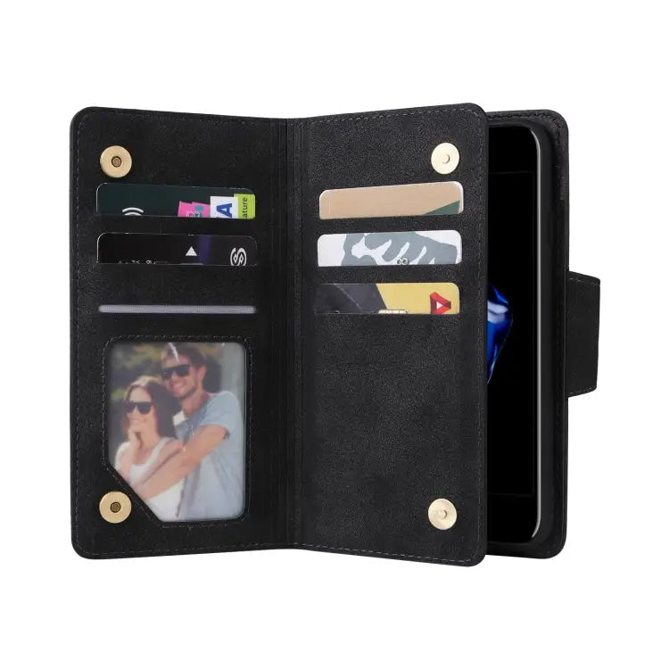 Rivet Buckle 9 Cards Three Fold Leather Phone Case For iPhone 7/8/SE 2020 For iPhone 7 Plus/8 Plus For iPhone 11