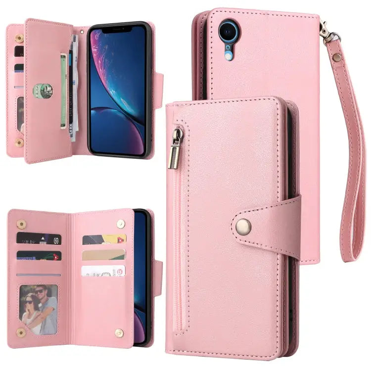 Rivet Buckle 9 Cards Three Fold Leather Phone Case For iPhone X/XS For iPhone XR For iPhone XS Max For iPhone 11 Pro
