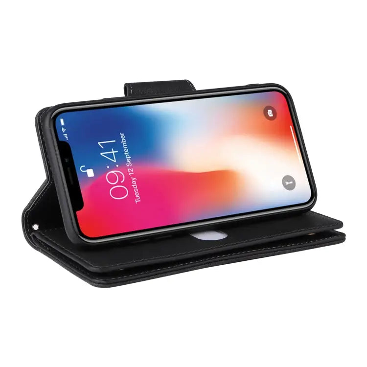Rivet Buckle 9 Cards Three Fold Leather Phone Case For iPhone X/XS For iPhone XR For iPhone XS Max For iPhone 11 Pro