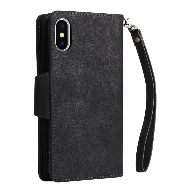 Rivet Buckle 9 Cards Three Fold Leather Phone Case For iPhone X/XS For iPhone XR For iPhone XS Max For iPhone 11 Pro